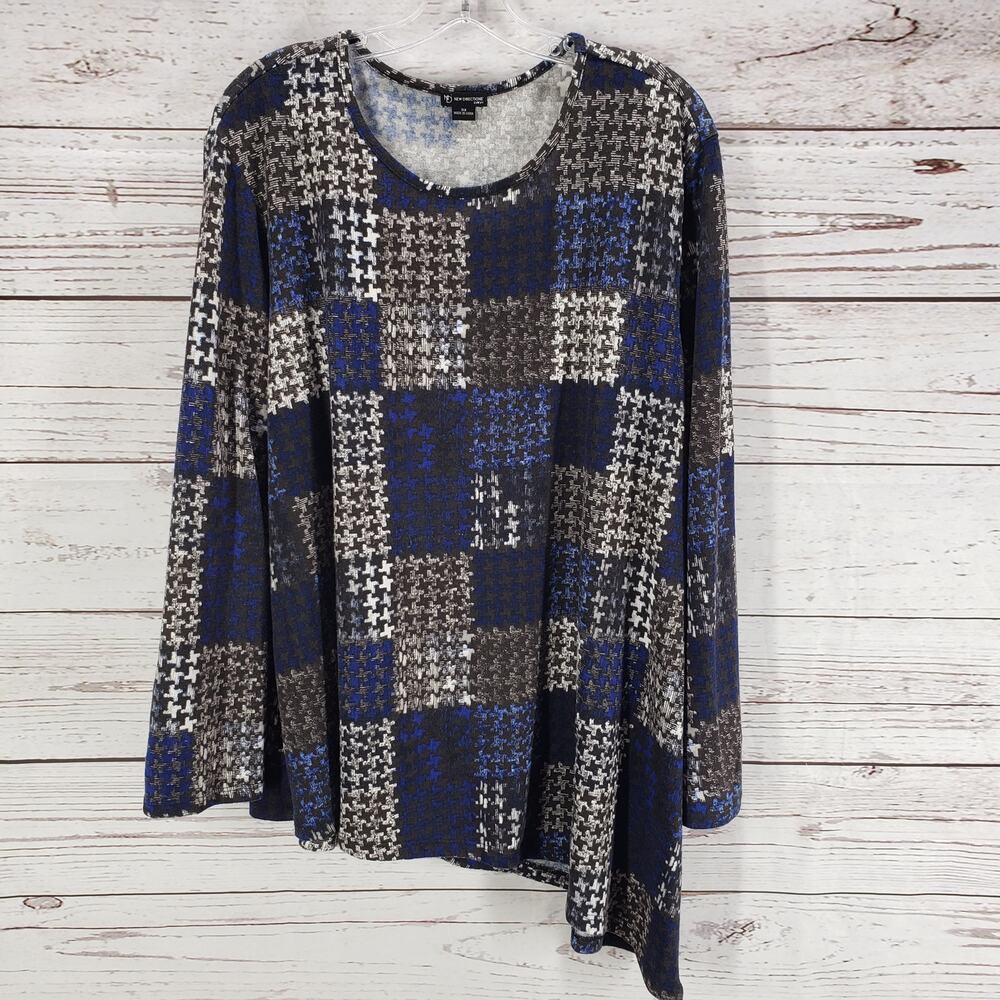 New Directions Knit Hounds Tooth Patchwork Asymmetrical Top Sie 3X